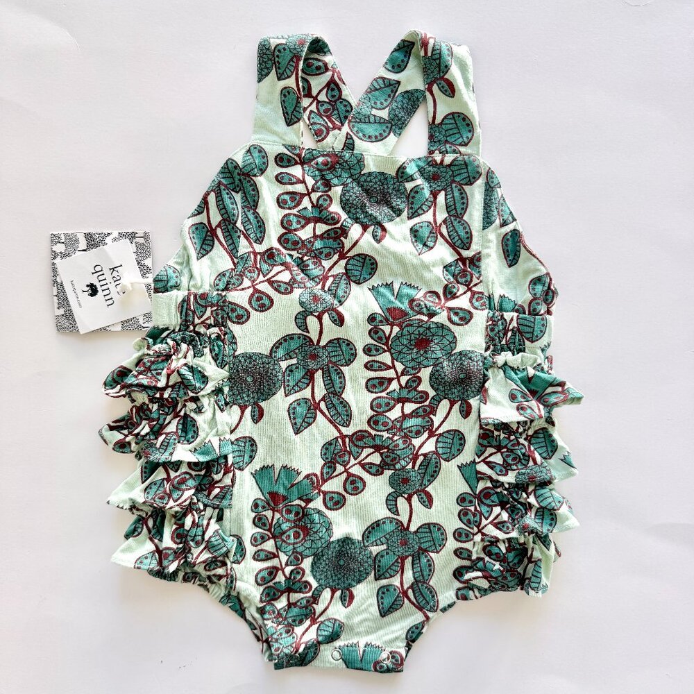 Kate Quinn | Mint Floral Ruffle Baby Bubble One-Piece